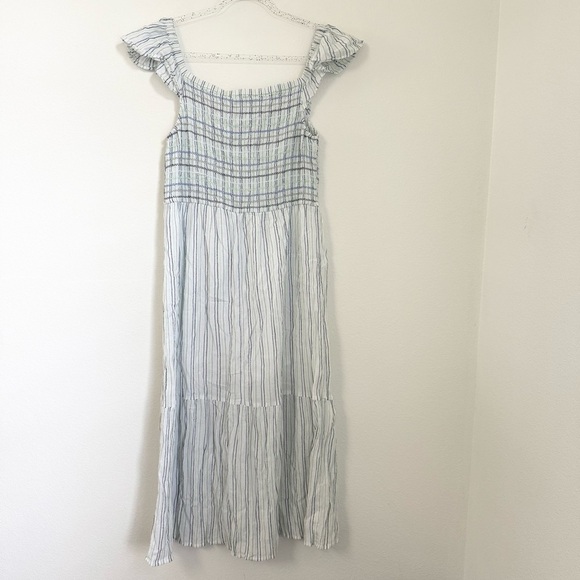 LOFT Striped Off Shoulder Long Maxi Summer Dress Chic Comfortable Sz M Ruffle - Picture 2 of 8